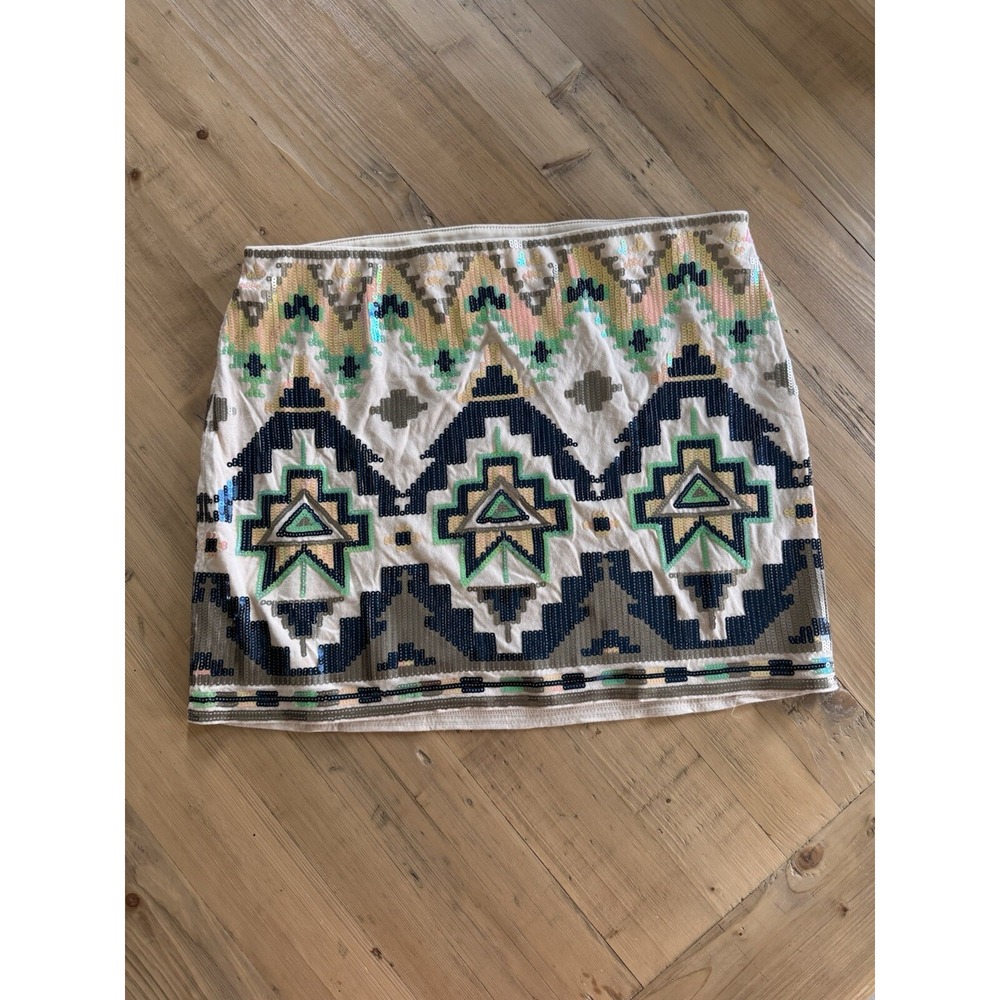 Express Women S Festive Party Boho Sequin Aztec Print Mini Skirt